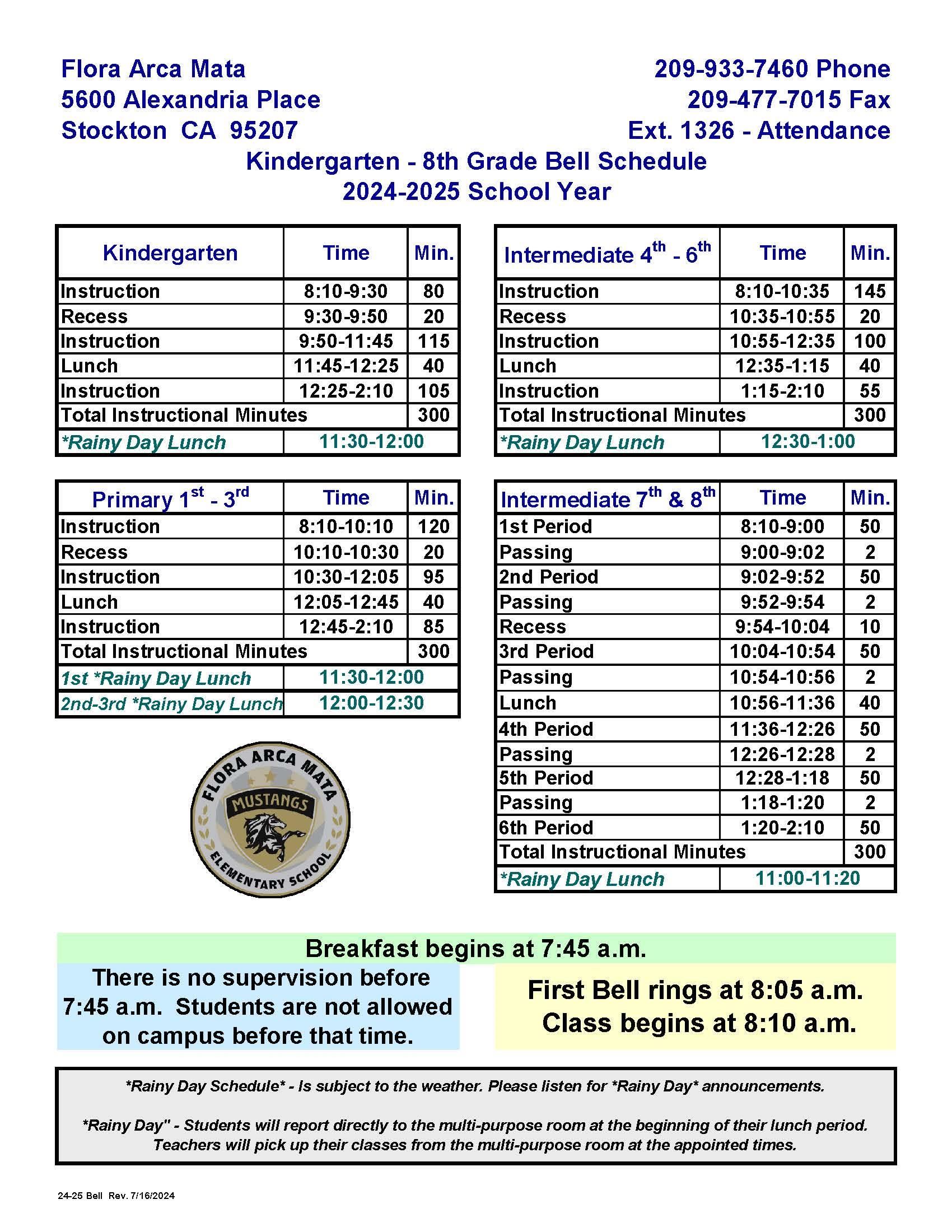  Mata Bell Schedule